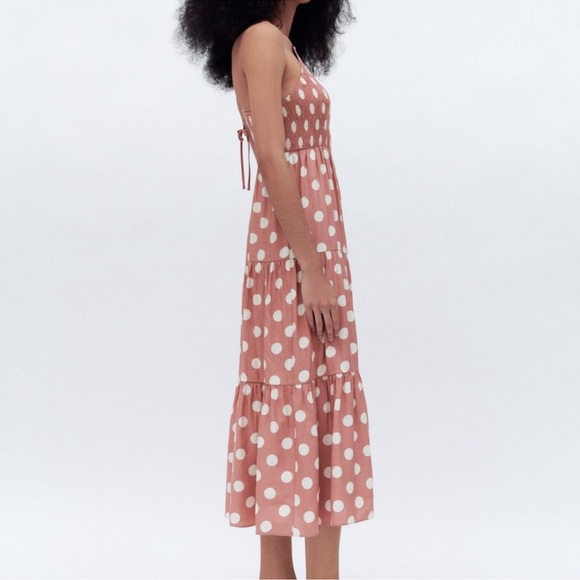 ZARA Polka Dot Midi Dress Back Cutout - Picture 2 of 7
